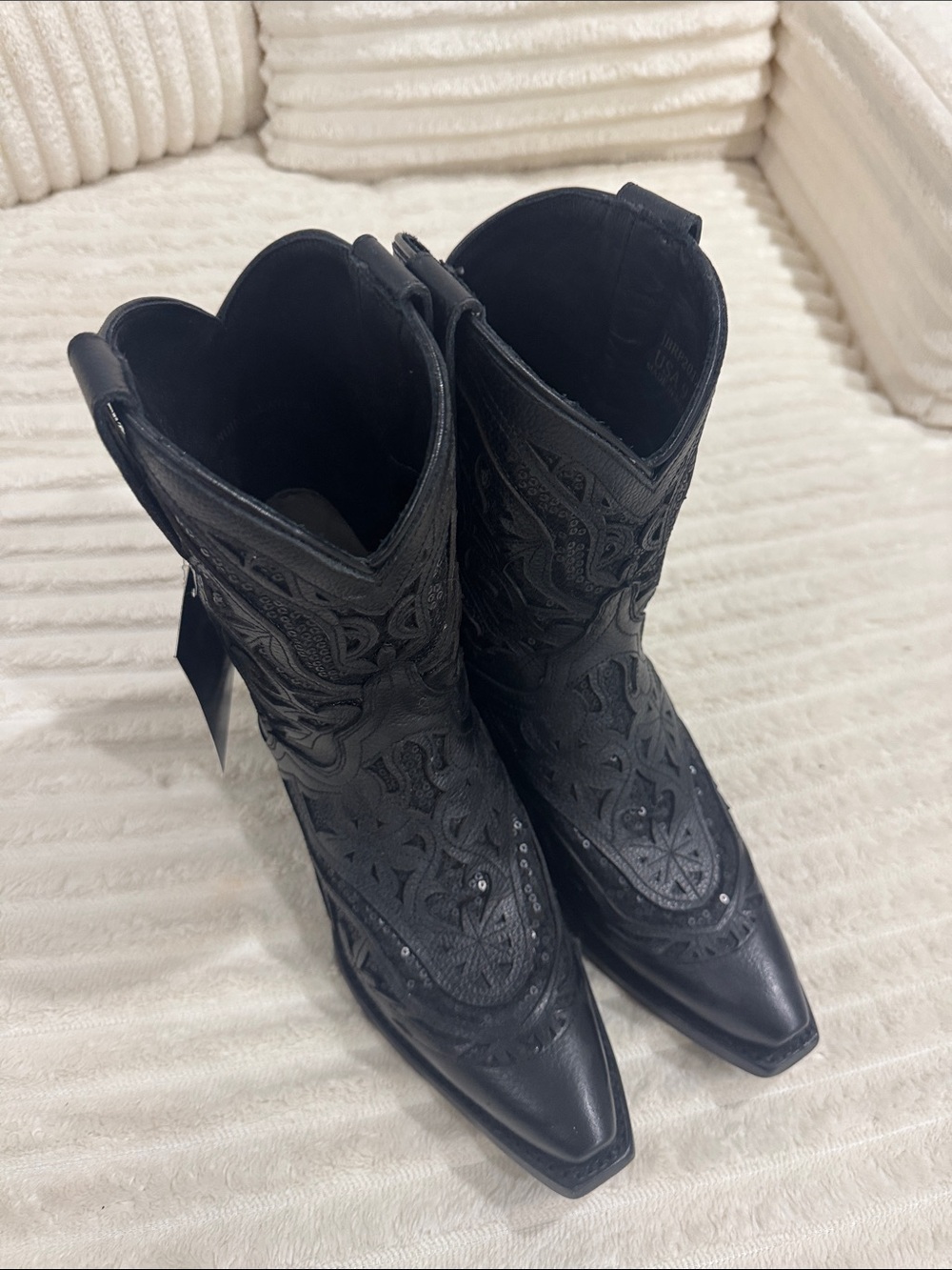 J.B. Dillon Black Lace-Up Embroidered Western Ankle Boots